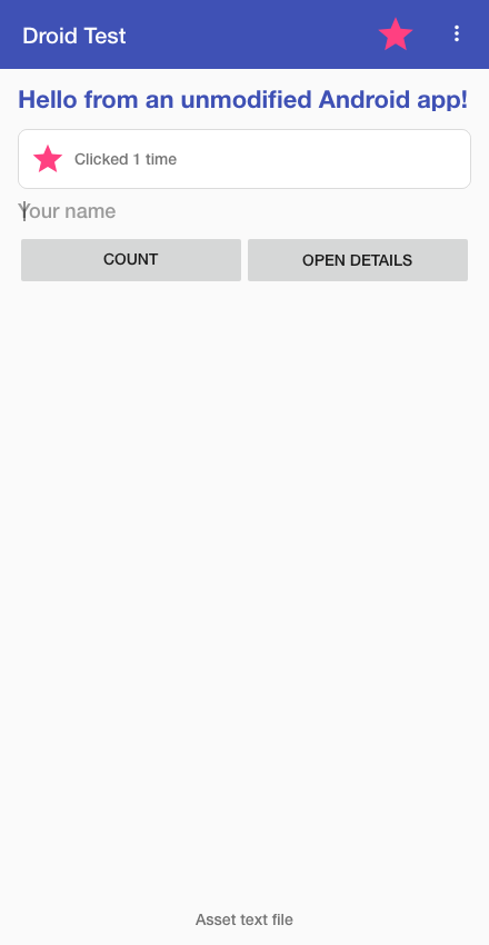The Android gallery running in Chromium at a phone-sized browser viewport after a counter tap